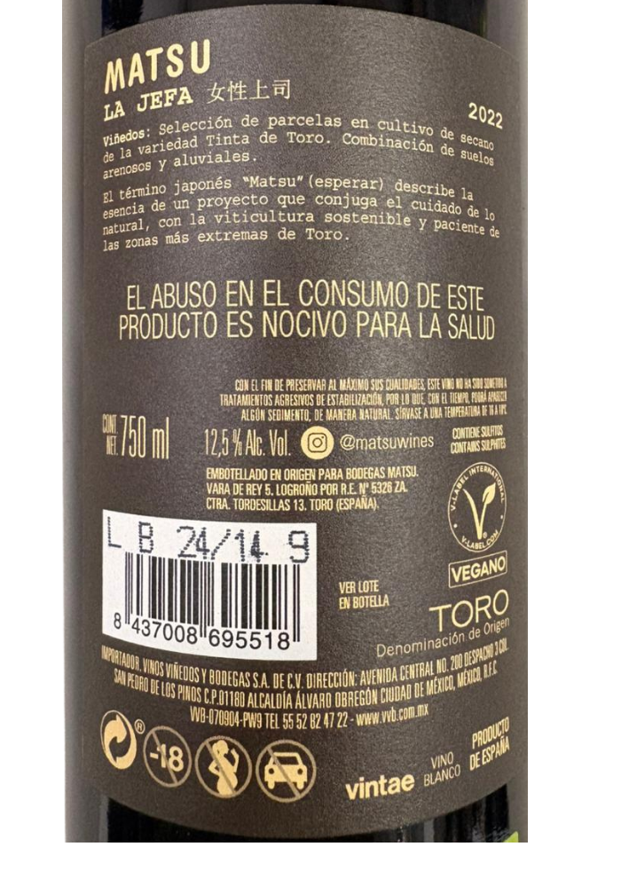 Vino Blanco Matsu La Jefa 750 mL