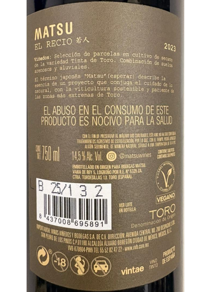 Vino Tinto Matsu El Recio 750 ml
