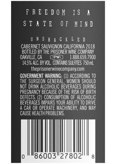 Vino Tinto Unshackled Cabernet Sauvignon 750 ml