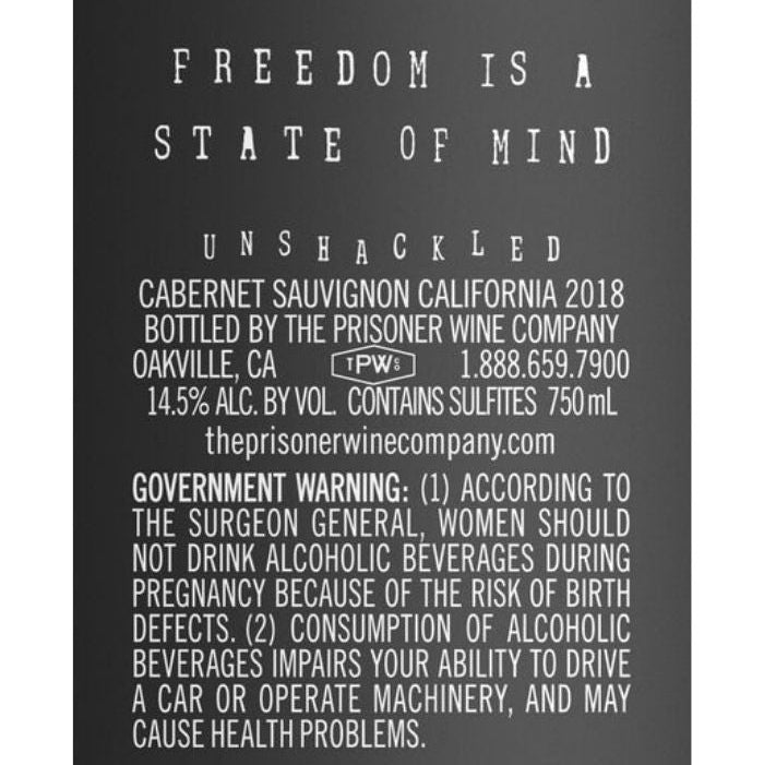 Vino Tinto Unshackled Cabernet Sauvignon 750 ml