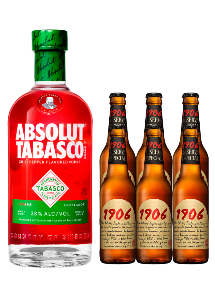 Vodka Absolut Tabasco 750 mL + Six Cerveza 1960 Reserva Especial 330 mL (OFERTA EXCLUSIVA EN LÍNEA)