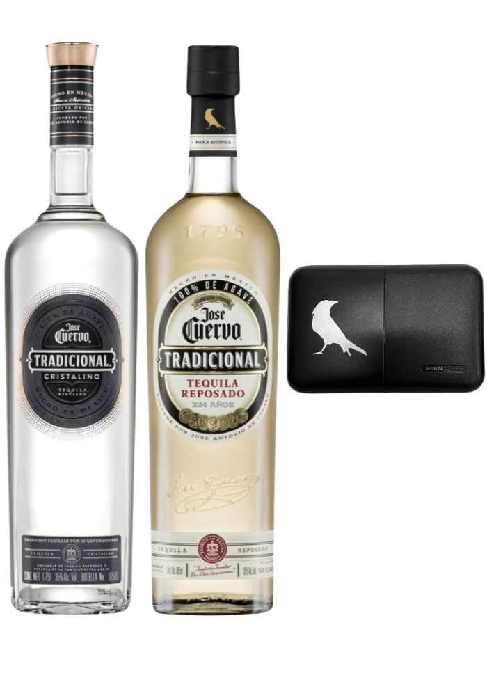 Tequila Cuervo Tradicional 695 mL + Tequila Cuervo Tradicional Cristalino 750 mL + Power Bank Negro