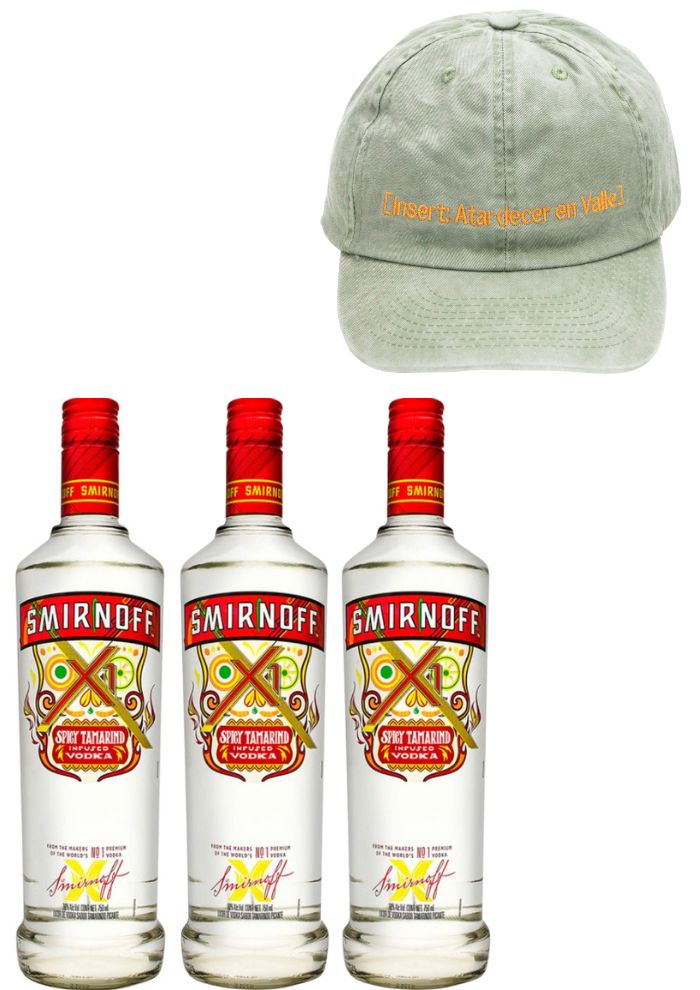 3 Vodka Smirnoff X1 Tamarindo 750 ml + Gorra Verde Atardecer En Aca (REGALO EXCLUSIVO EN LÍNEA)